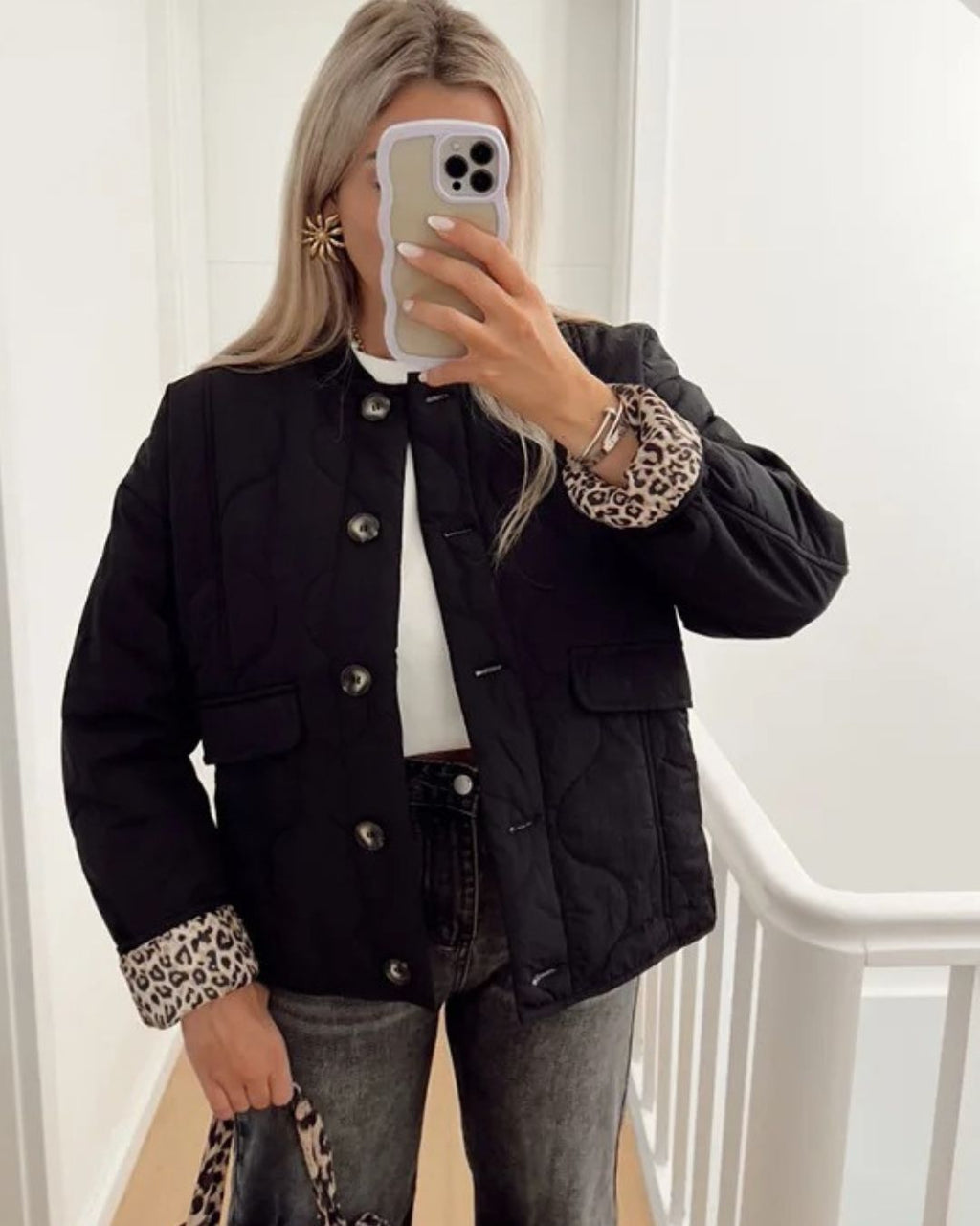 Valenzora | Trendy jacket with leopard print lining