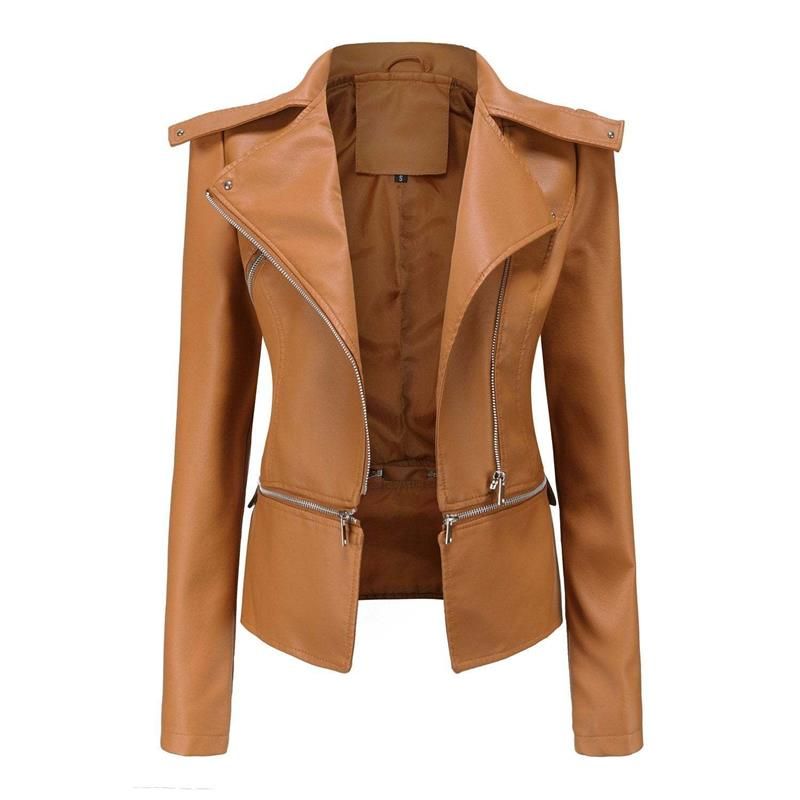 Valenzora | Gothic Soft Leather Jacket with Lapel and Breathable Zipper Design