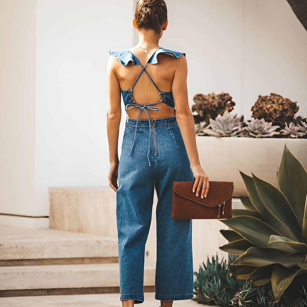 DenimDynasty™ - Denim jumpsuit with open back