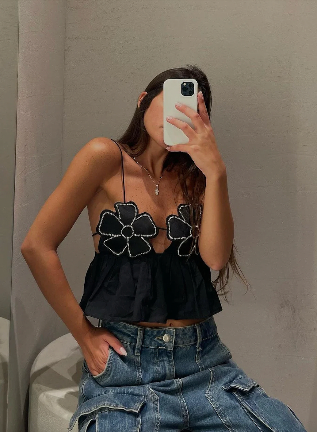 Valenzora | Rhinestone-embellished crop top for women