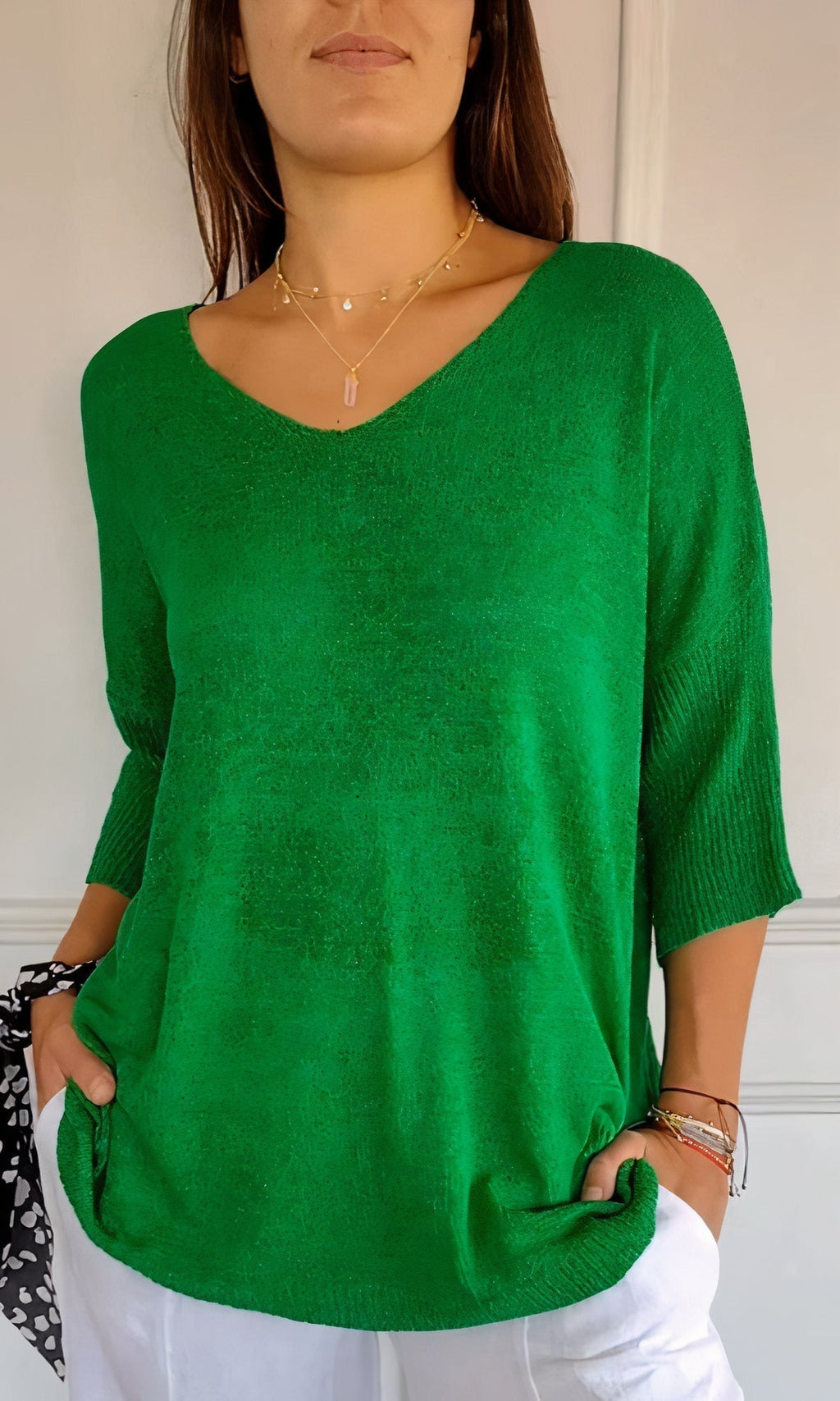 Knitted V-neck top for women