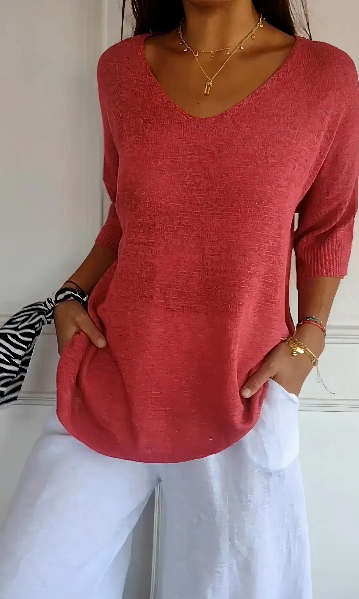 Knitted V-neck top for women