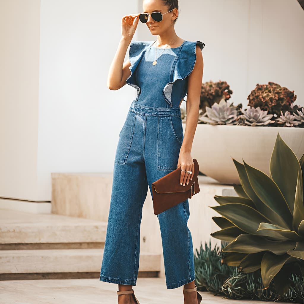 Valenzora | Jeans-Jumpsuit mit Rüschen
