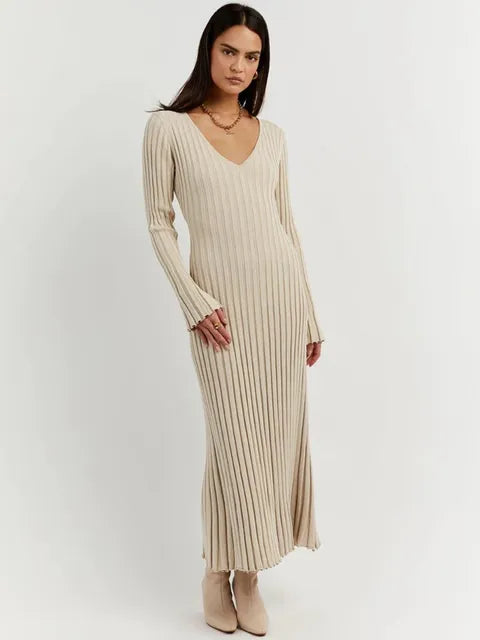 Jean™ – Schickes Midikleid mit geripptem V-Ausschnitt