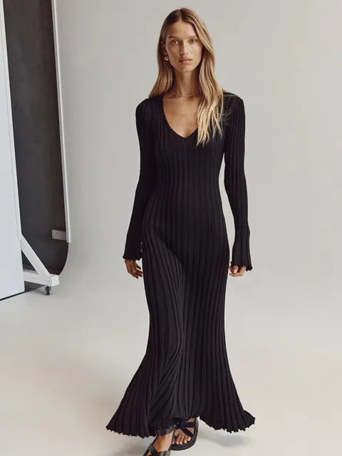 Jean™ – Schickes Midikleid mit geripptem V-Ausschnitt