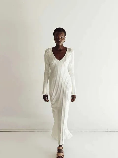 Jean™ – Schickes Midikleid mit geripptem V-Ausschnitt