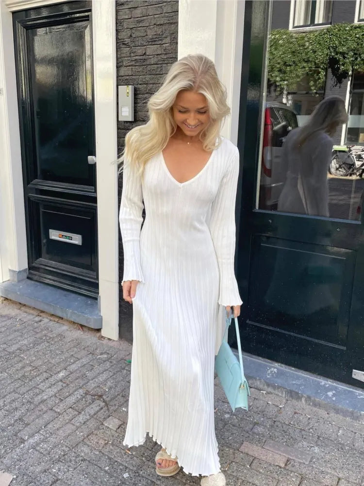 Jean™ – Schickes Midikleid mit geripptem V-Ausschnitt