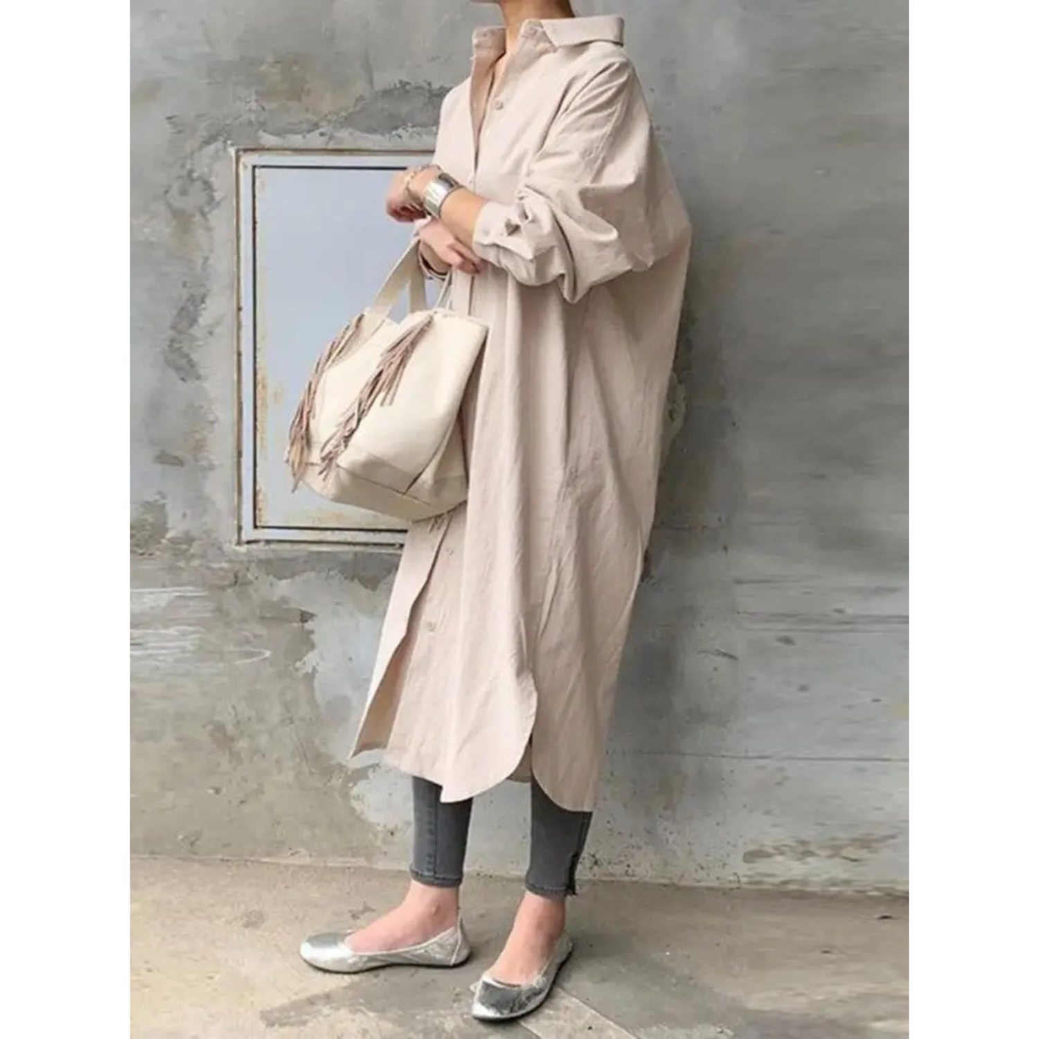 Valenzora | Solid Color Long Shirt Dress with Collar