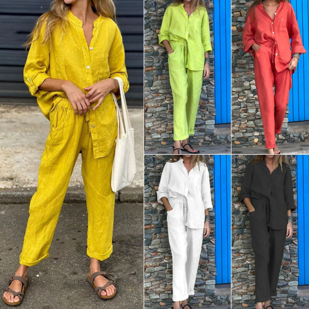 Valenzora | Long-sleeved shirt and trousers in cotton and linen for women