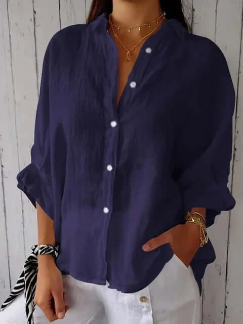 Valenzora | Casual cotton and linen shirt with loop closure for women