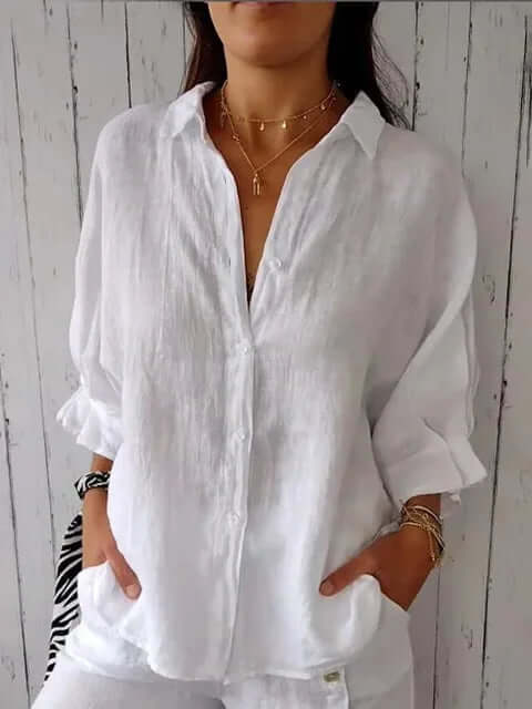 Valenzora | Casual cotton and linen shirt with loop closure for women