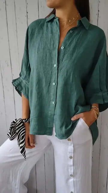Valenzora | Casual cotton and linen shirt with loop closure for women