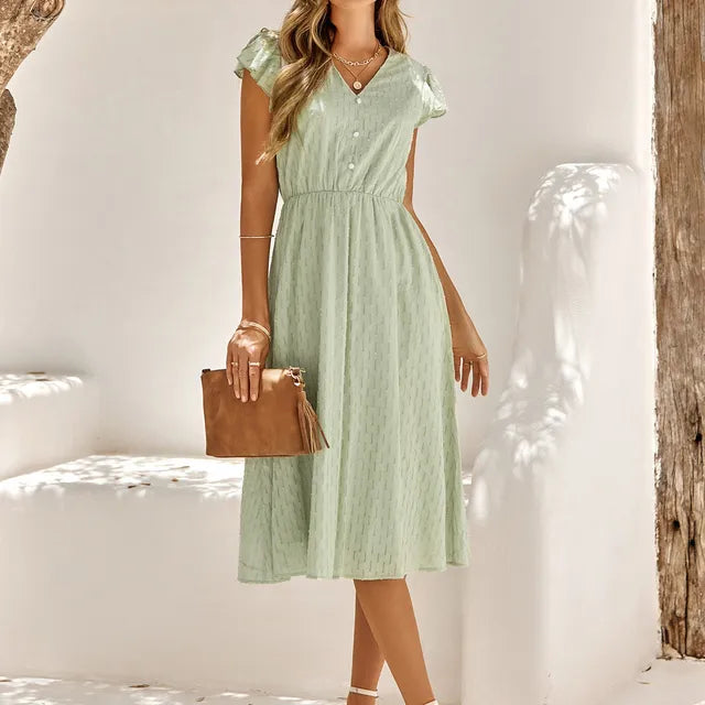 Valenzora | Elegant midi dress with V-neck
