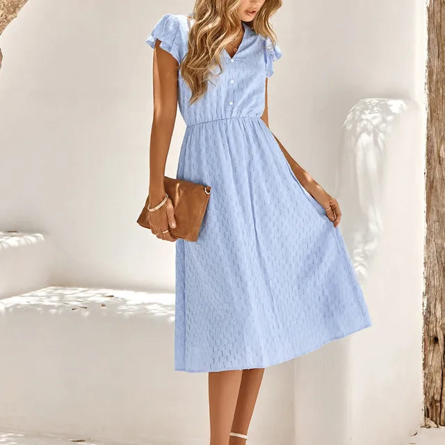 Valenzora | Elegant midi dress with V-neck