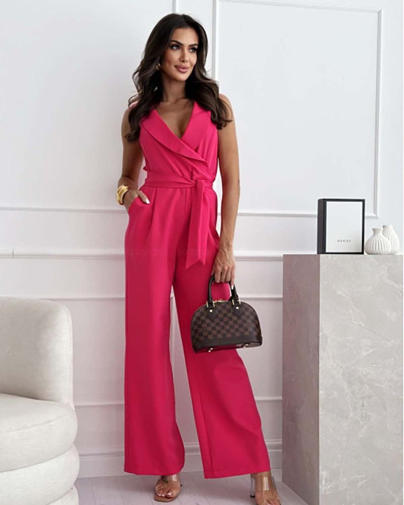Valenzora | Ärmelloser Overall, V-Ausschnitt, weit geschnittener Jumpsuit, Damenbekleidung