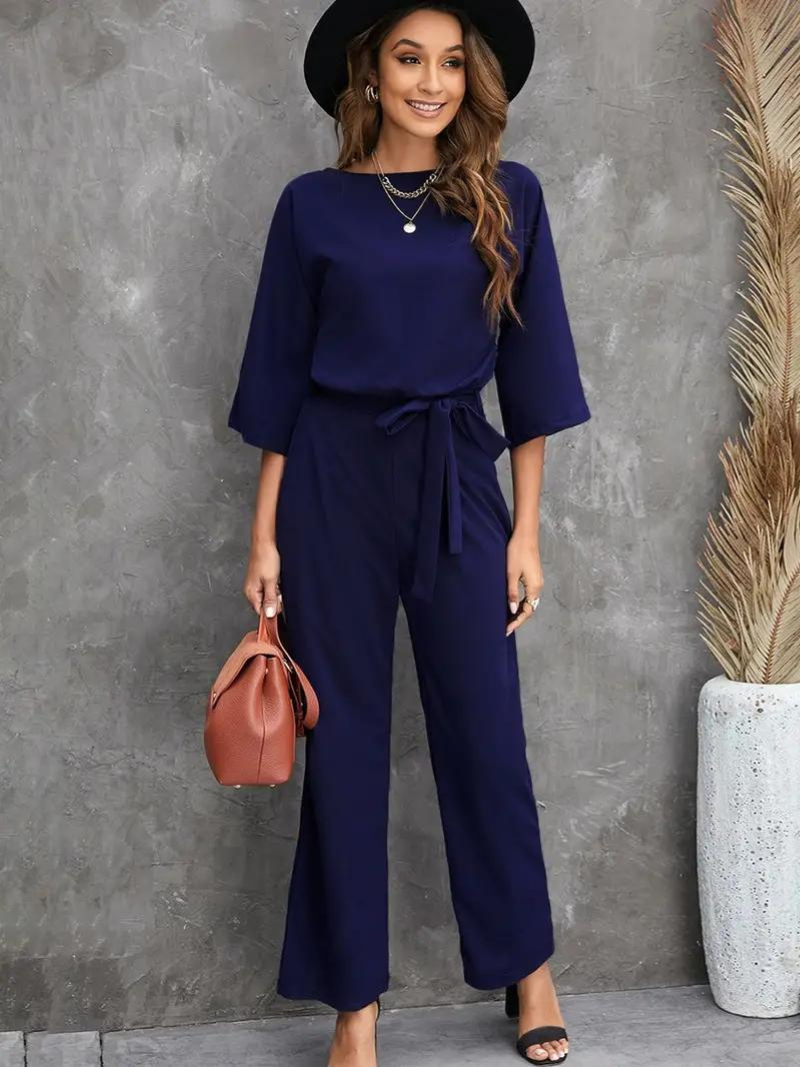 Valenzora | Jumpsuit Wide leg Waist belt Three-quarter sleeves Elegant fit