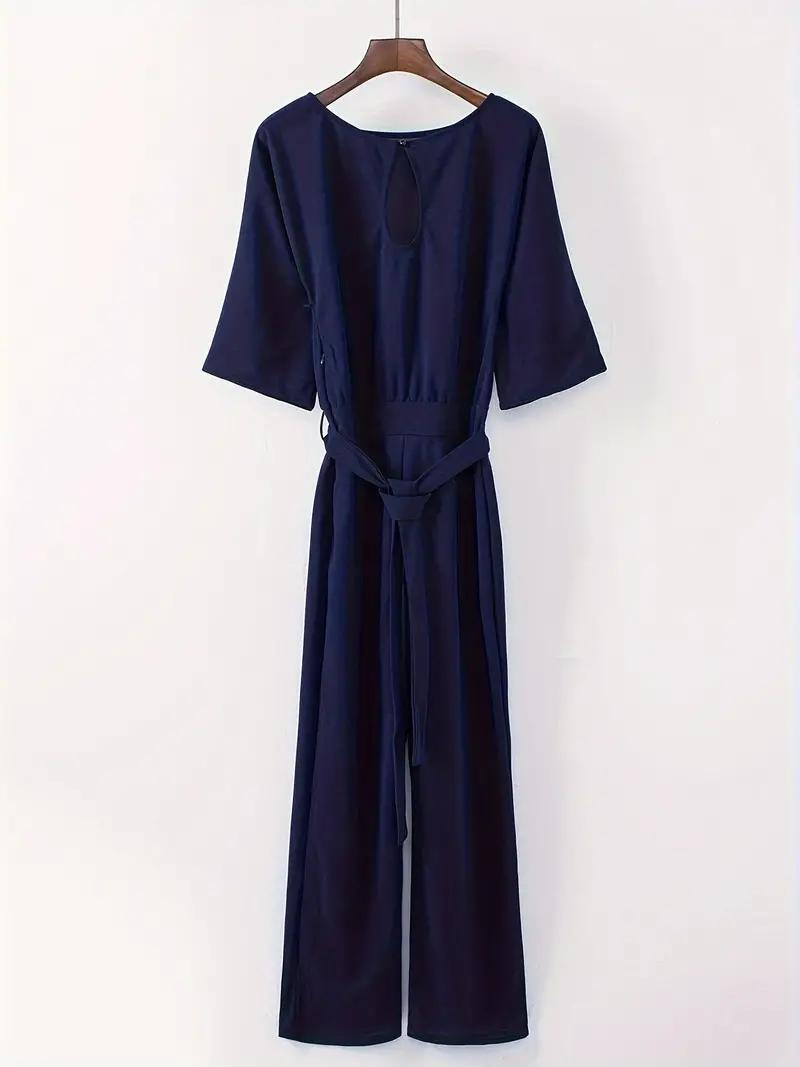 Valenzora | Jumpsuit Wide leg Waist belt Three-quarter sleeves Elegant fit