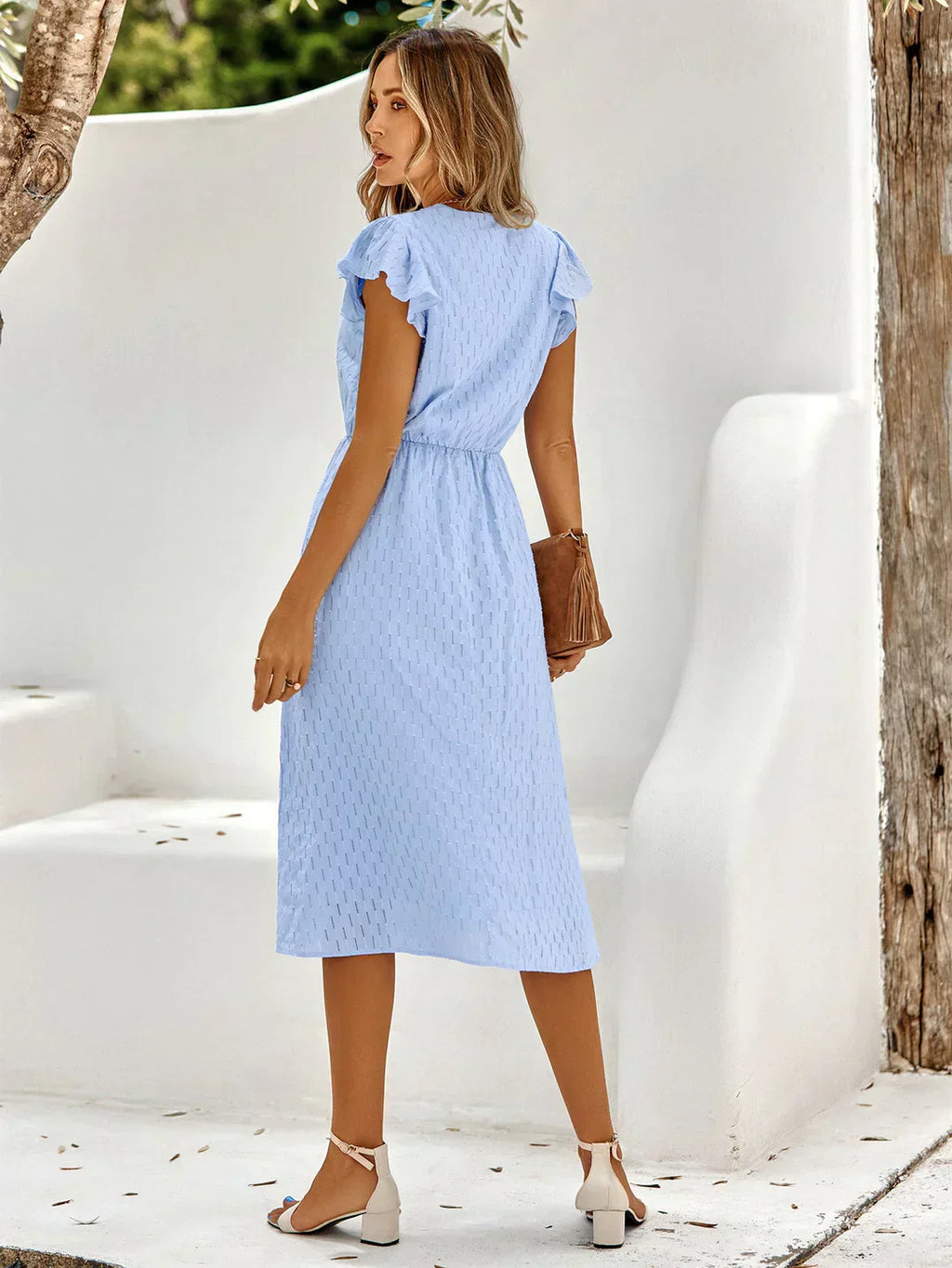 Valenzora | Elegant cotton dress with fluttering sleeves
