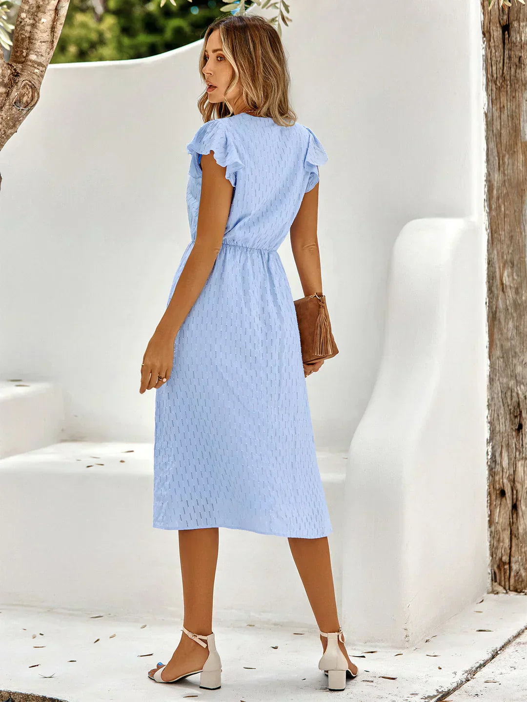 Valenzora | Elegant cotton dress with fluttering sleeves