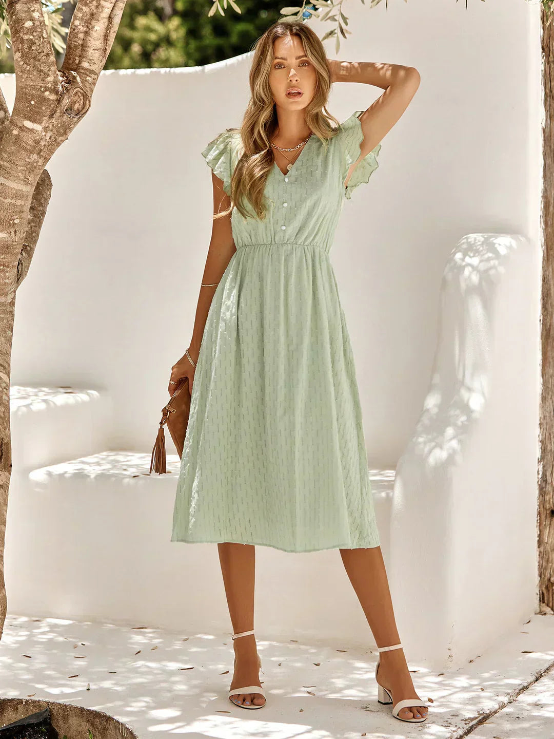 Valenzora | Elegant cotton dress with fluttering sleeves