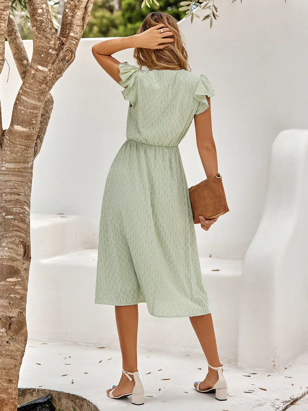 Valenzora | Elegant cotton dress with fluttering sleeves