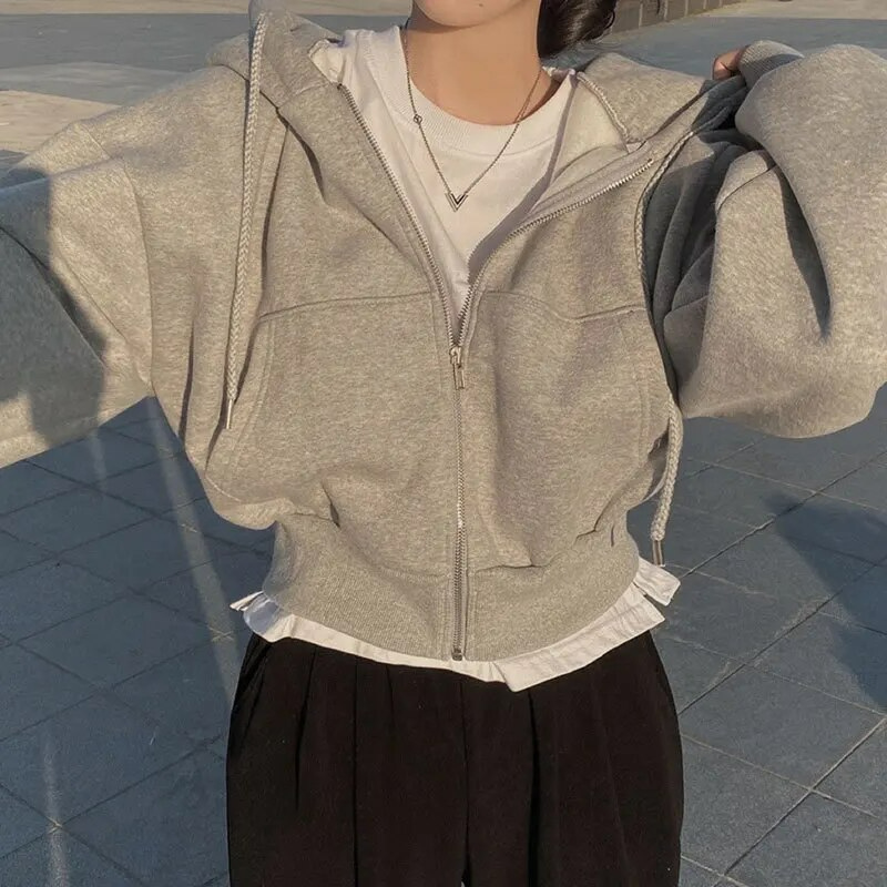 Valenzora | Cropped Hoodie Oversized Zip-Up Hoodie for Women