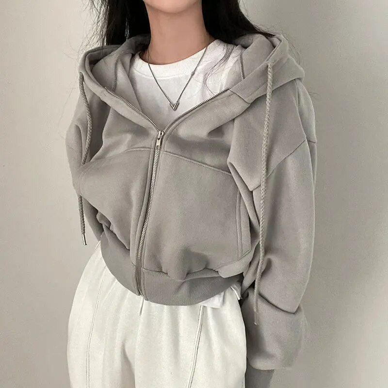 Valenzora | Cropped Hoodie Oversized Zip-Up Hoodie for Women