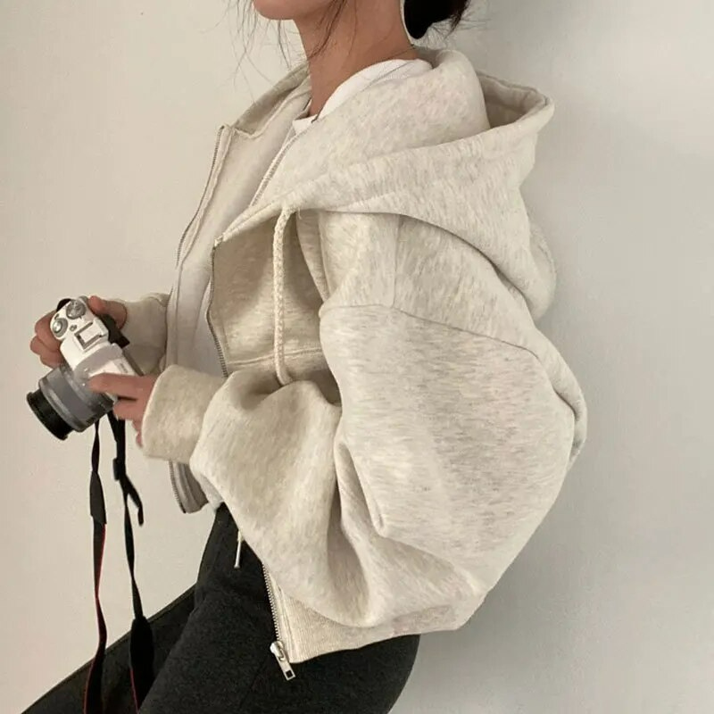Valenzora | Cropped Hoodie Oversized Zip-Up Hoodie for Women