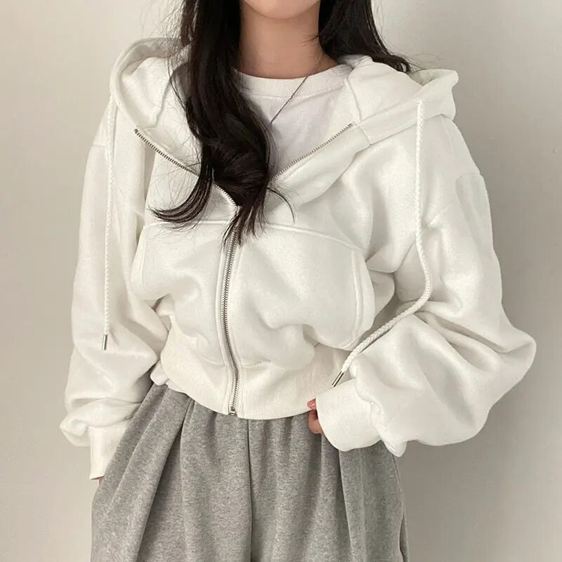Valenzora | Cropped Hoodie Oversized Zip-Up Hoodie for Women