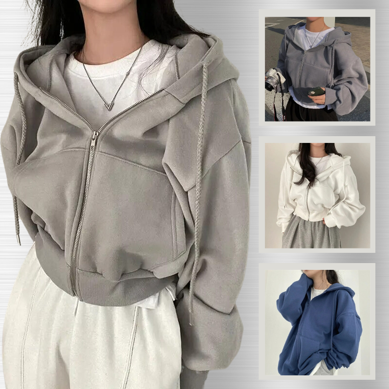 Valenzora | Cropped Hoodie Oversized Zip-Up Hoodie for Women