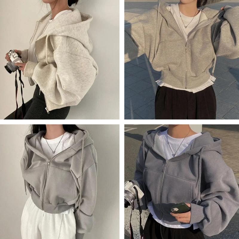 Valenzora | Cropped Hoodie Oversized Zip-Up Hoodie for Women