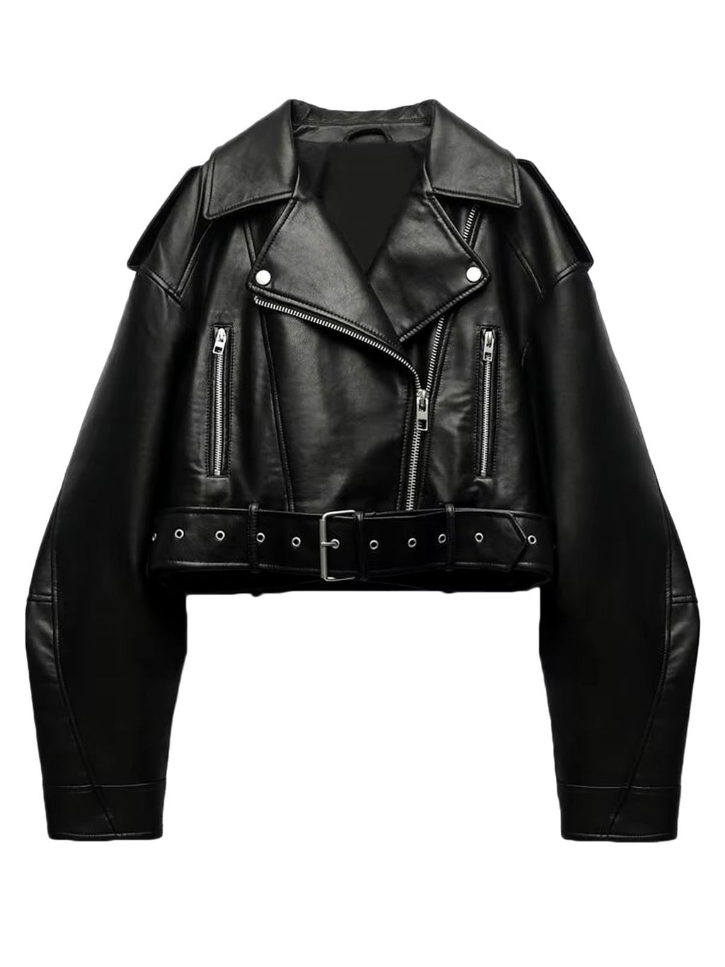 Valenzora | Kurze Bikerjacke aus Kunstleder mit Gürtel