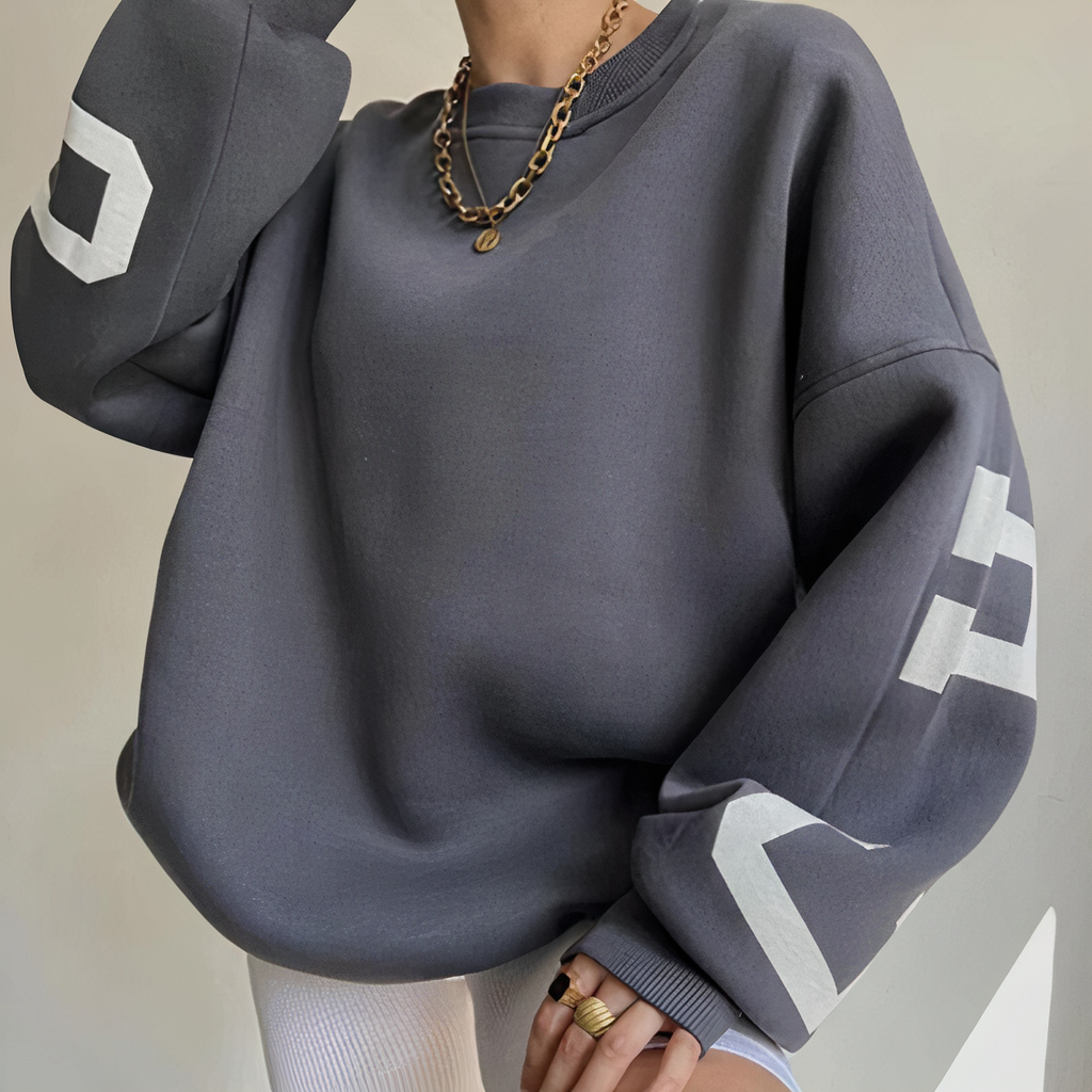 Valenzora - Long-sleeved sweatshirt with printed letters and round neck for women