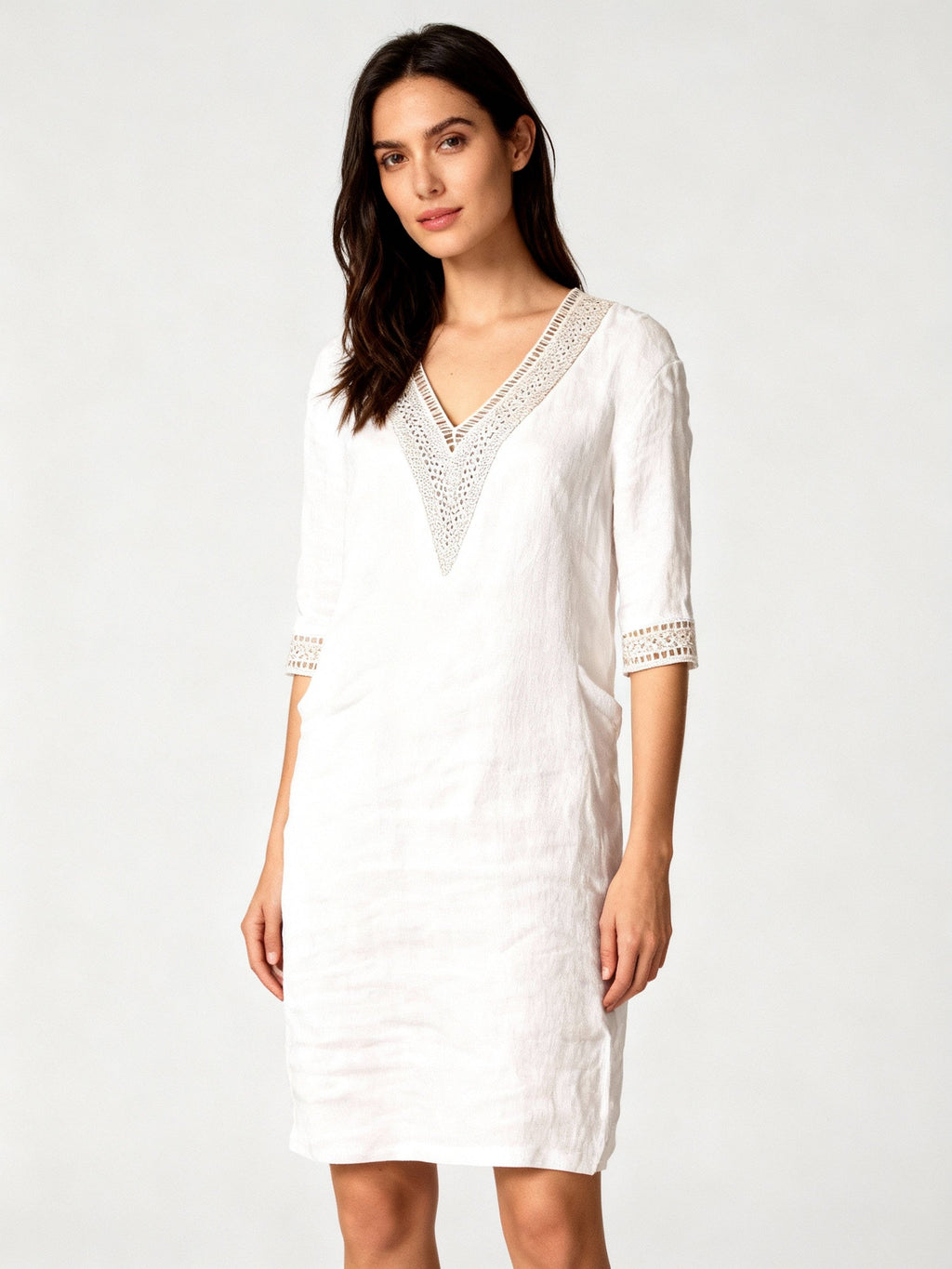 Damen-Sommerkleid | Lange Ärmel, normale Passform, einfarbig