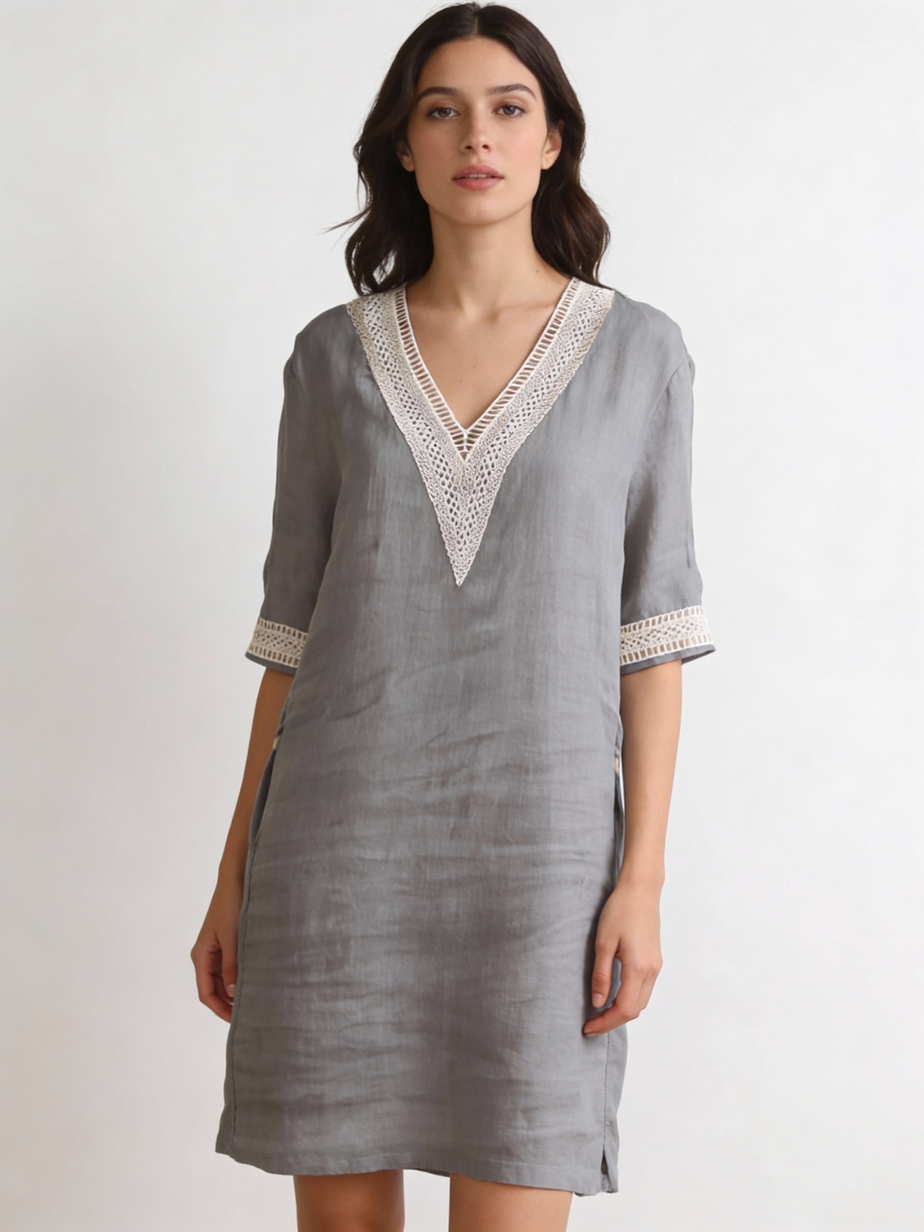 Damen-Sommerkleid | Lange Ärmel, normale Passform, einfarbig