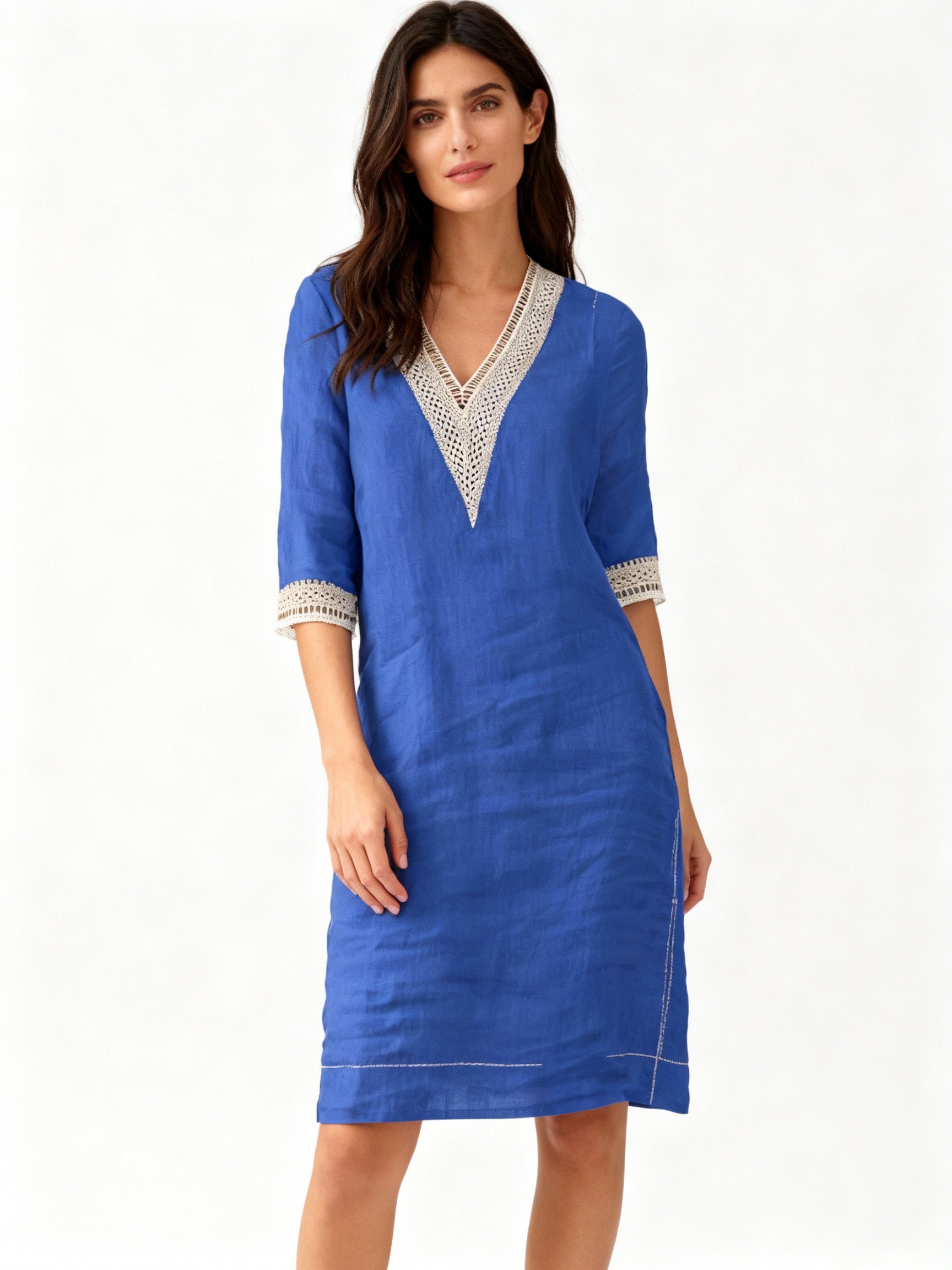 Damen-Sommerkleid | Lange Ärmel, normale Passform, einfarbig