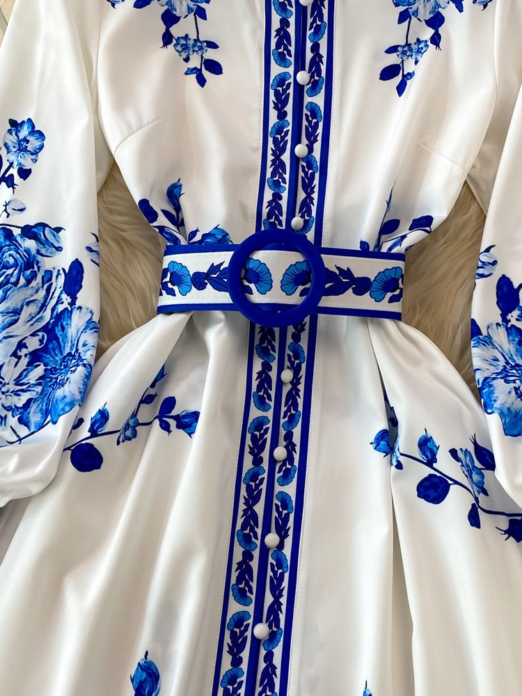 Valenzora Floral Print Dress, Long Lantern Sleeves, Single, Vintage