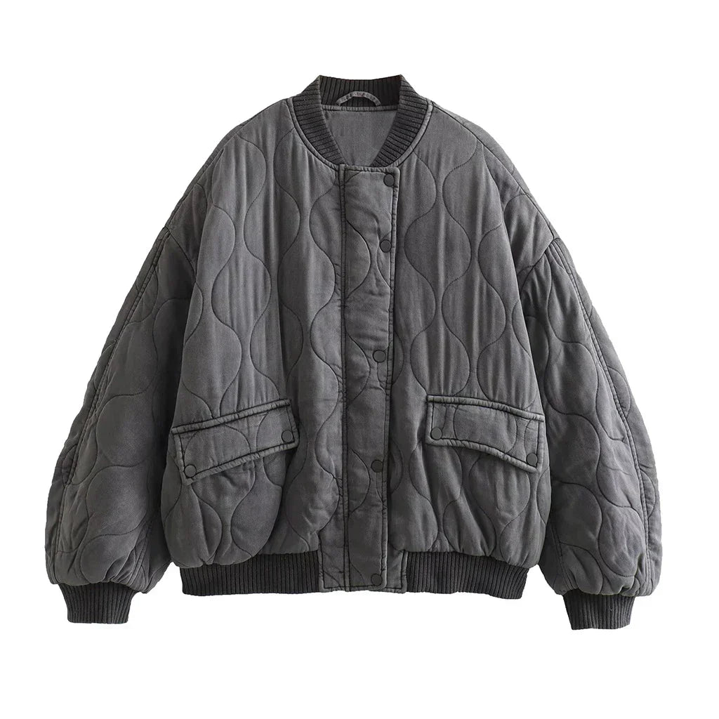 Valenzora | Loose Grey Bomber Jacket for Women