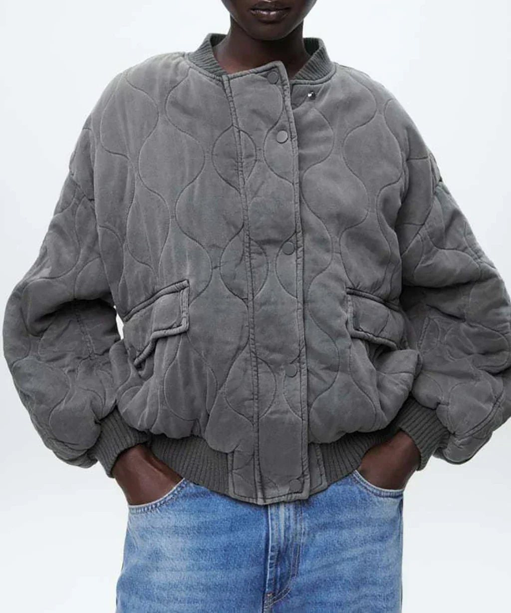 Valenzora | Loose Grey Bomber Jacket for Women
