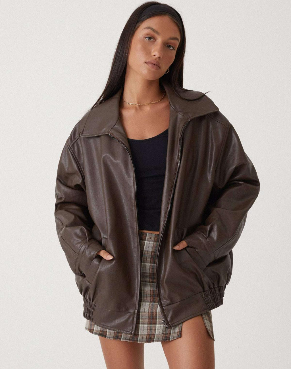 Valenzora | Oversized leather jacket with zipper | Leather bomber jacket | Women's leather jacket