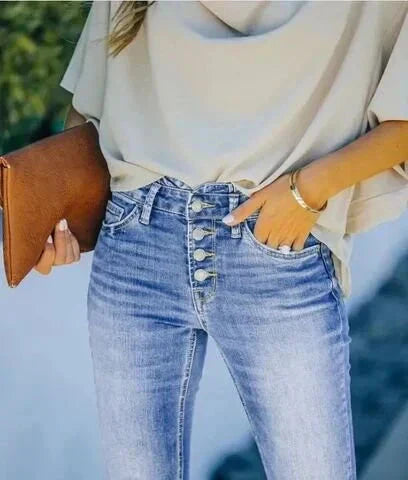 Valenzora | Washed jeans, button-up women's jeans, high-waisted jeans