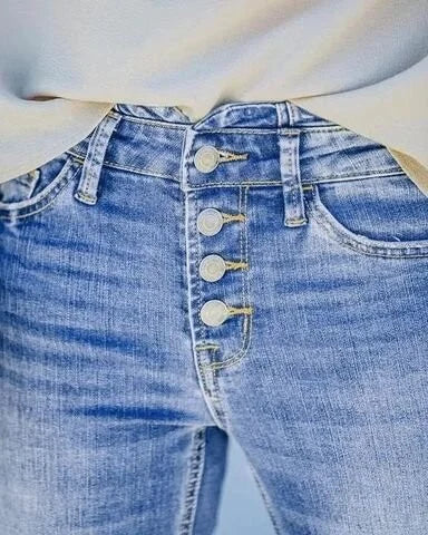 Valenzora | Washed jeans, button-up women's jeans, high-waisted jeans
