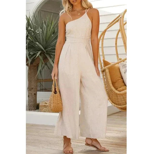 Valenzora | Jumpsuit One Shoulder Asymmetrical Flowy Fit Elegant Wide Legs
