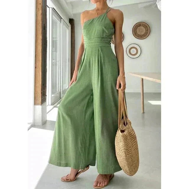 Valenzora | Jumpsuit One Shoulder Asymmetrical Flowy Fit Elegant Wide Legs