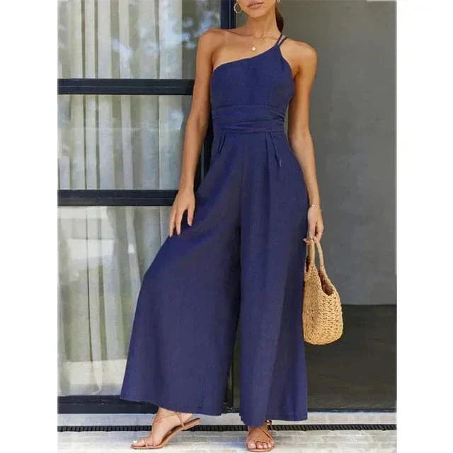 Valenzora | Jumpsuit One Shoulder Asymmetrical Flowy Fit Elegant Wide Legs