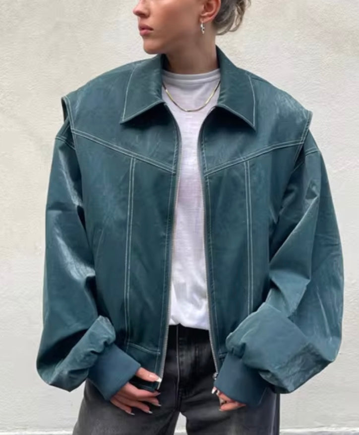 Valenzora | Vintage-style leather bomber jacket