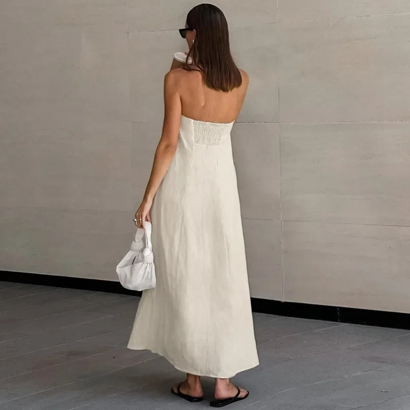Sophia™ - Khaki Linen A-Line Dress with Pockets