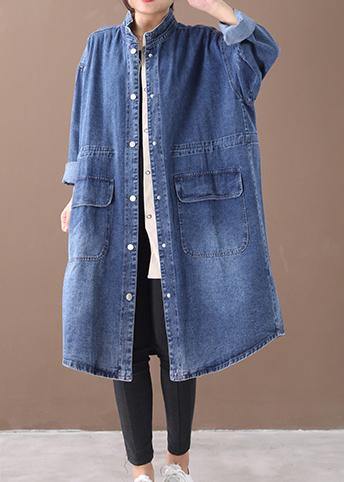 Valenzora | Denim Blue Plus Size Trench Coat with Drawstring