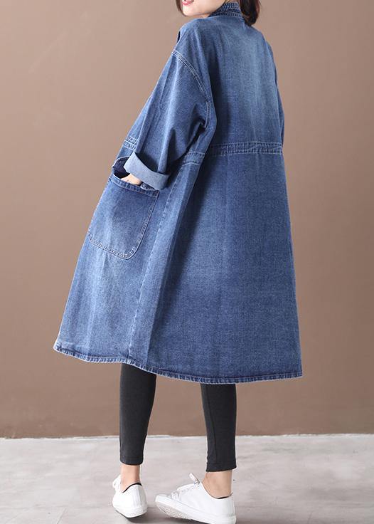 Valenzora | Denim Blue Plus Size Trench Coat with Drawstring