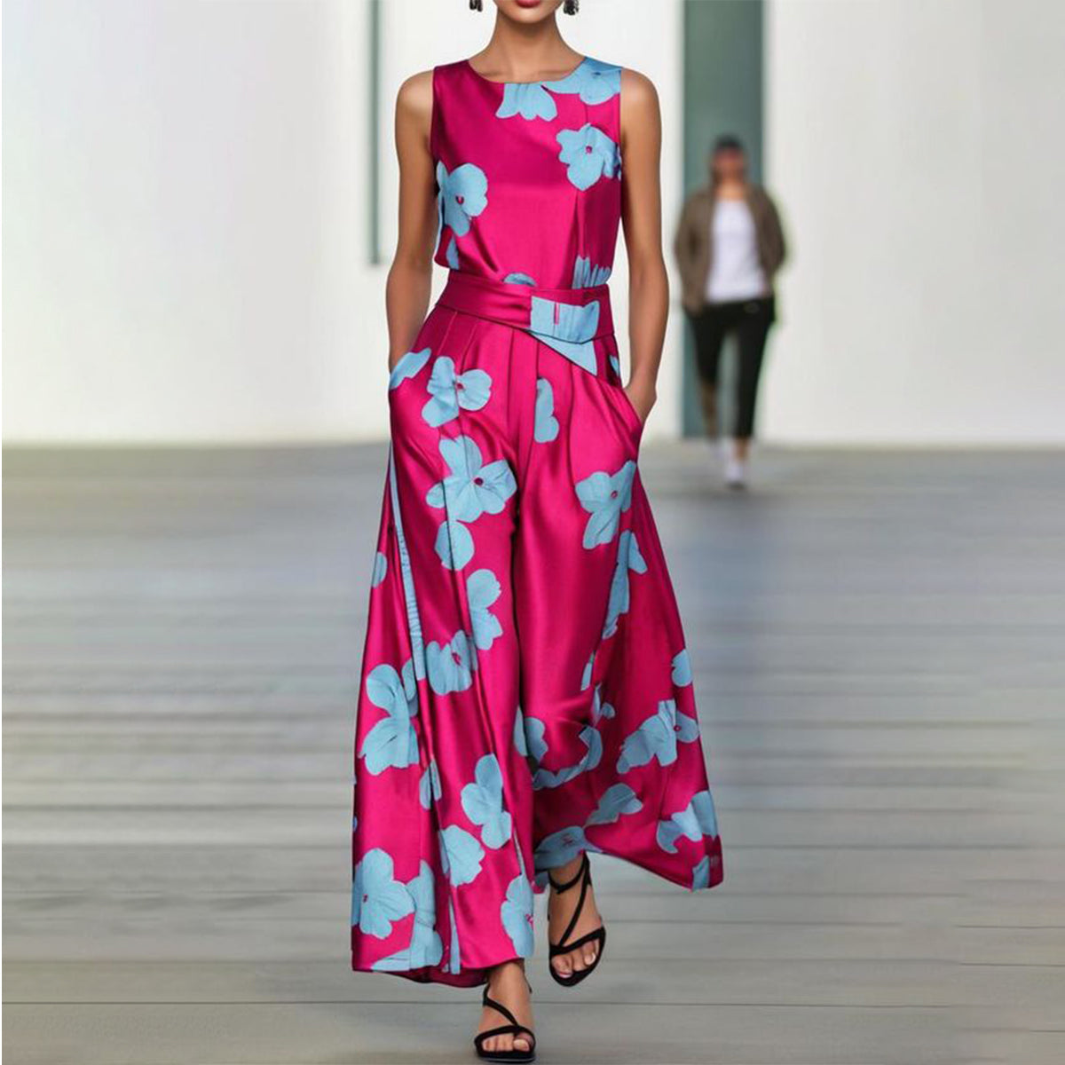 Valenzora | Ärmelloses Maxikleid in Pink und Rot